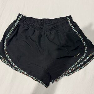 Nike Dri-Fit Running Shorts Black Floral Trim Athletic Gym Women’s Size M